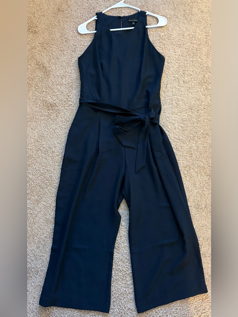 Banana Republic Navy Sleeveless Tie-Waist Jumpsuit